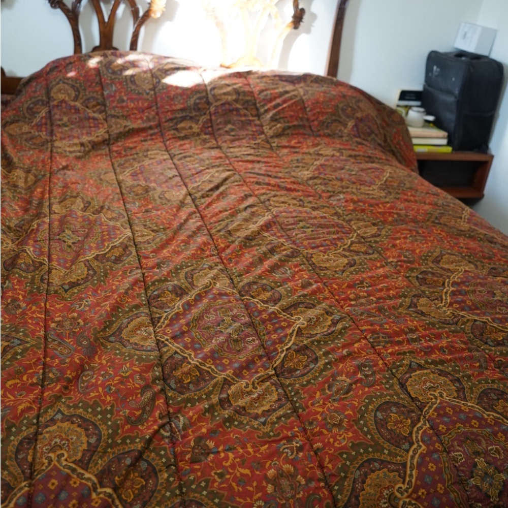 Ralph Lauren Equestrian Paisley Comforter Full Queen Brown Red Medallion Vtg